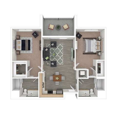 Floor plan for 2 beds, 2 baths, 1048 sqft